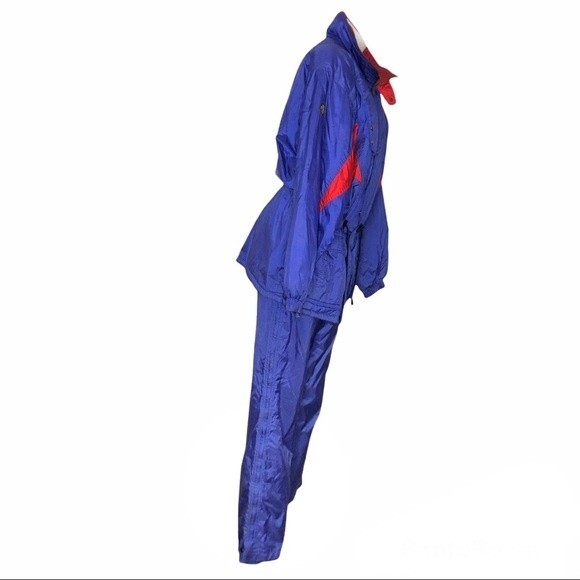 DESCENTE 2 Piece Ski Suit Blue Red snowboarding WinterWomens Size Medium VINTAGE - Picture 3 of 11